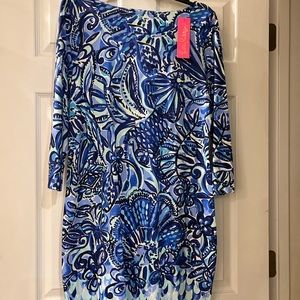 Lily Pulitzer Dress Blue Floral Back cutout Size L NWT